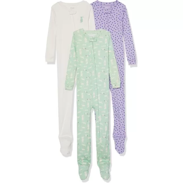 Amazon Essentials Holiday Family Matching Pajama SetsKids amp Baby Forest AnimalsPurpleWhite  Footed