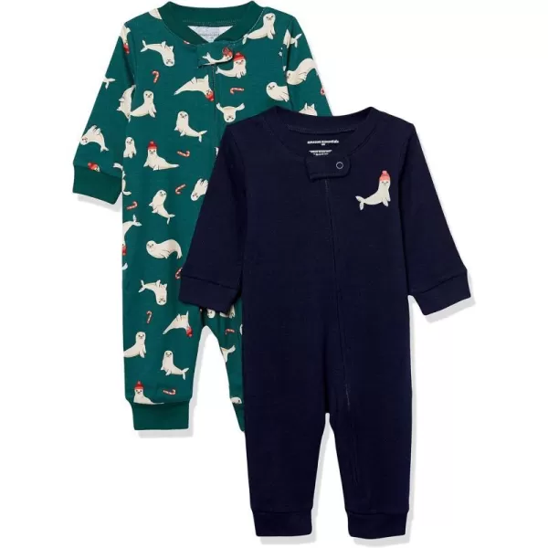 Amazon Essentials Holiday Family Matching Pajama SetsKids amp Baby Green SealNavy