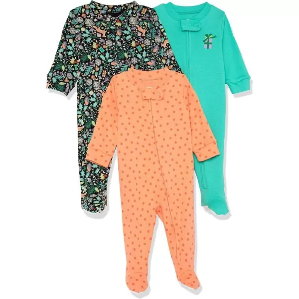 Amazon Essentials Holiday Family Matching Pajama SetsKids amp Baby GreenFloralDots  Footed