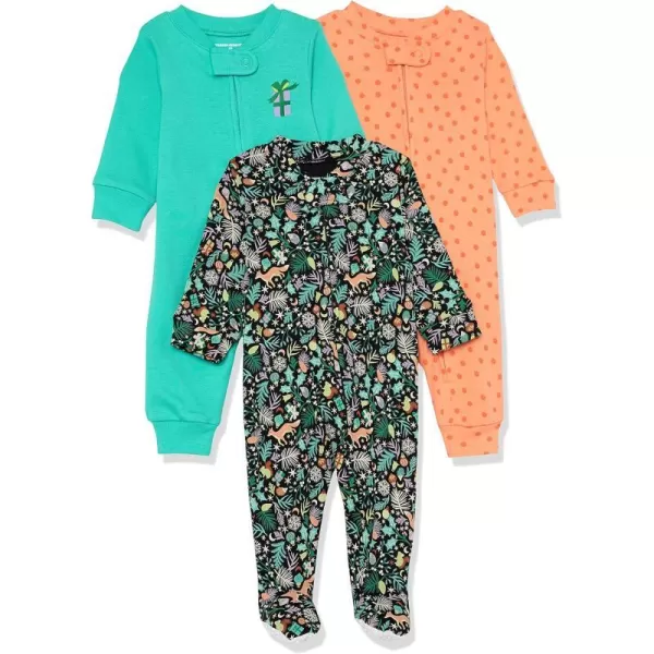 Amazon Essentials Holiday Family Matching Pajama SetsKids amp Baby GreenFloralDots  Footless