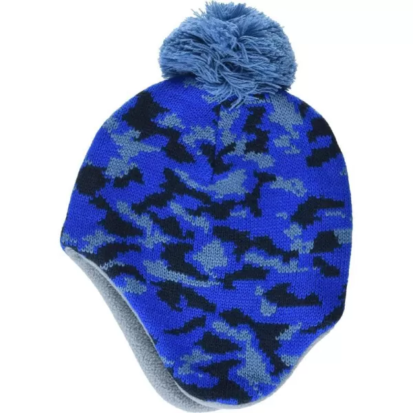 Amazon Essentials Kids Little Ear Flap Beanie with PomBlue Camo