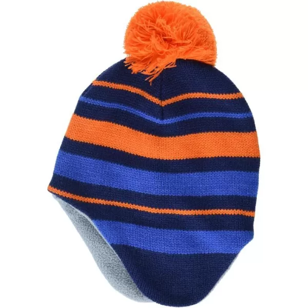 Amazon Essentials Kids Little Ear Flap Beanie with PomBlueNavyOrange Stripe