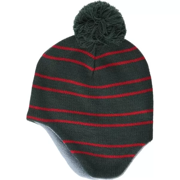 Amazon Essentials Kids Little Ear Flap Beanie with PomOliveRed Stripe