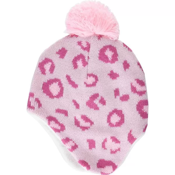 Amazon Essentials Kids Little Ear Flap Beanie with PomPink Leopard