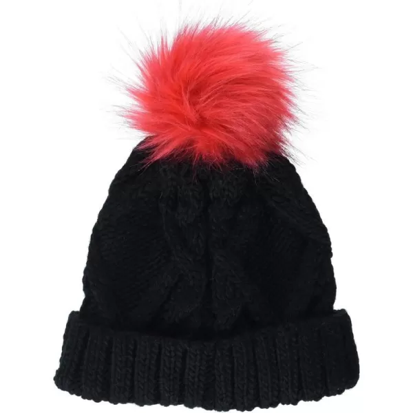 Amazon Essentials Kids Little Knitted Faux Fur Pom BeanieBlackSoft Pink