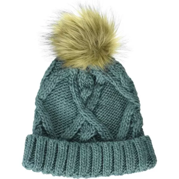 Amazon Essentials Kids Little Knitted Faux Fur Pom BeanieDark Sage Green