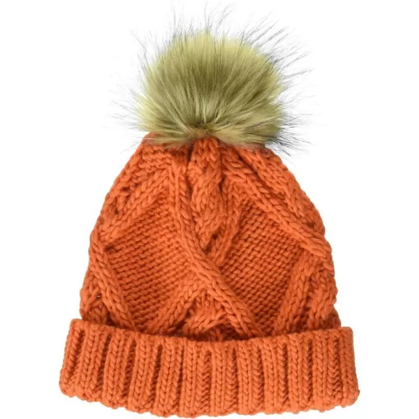 Amazon Essentials Kids Little Knitted Faux Fur Pom BeanieOrange