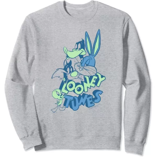 Amazon Essentials Looney Tunes Blue and Green Character Collage SweatshirtHeather Grey