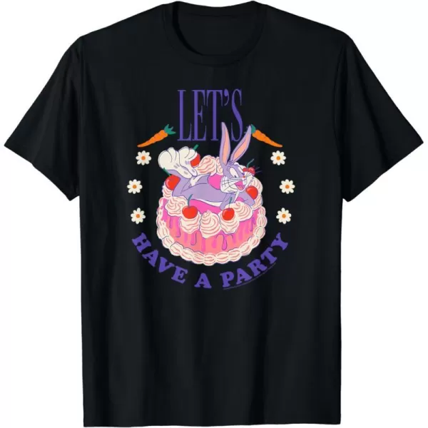 Amazon Essentials Looney Tunes Bugs Bunny Lets Have A Party Cake TShirtBlack