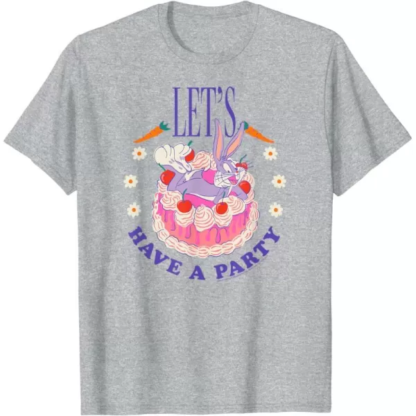 Amazon Essentials Looney Tunes Bugs Bunny Lets Have A Party Cake TShirtHeather Grey