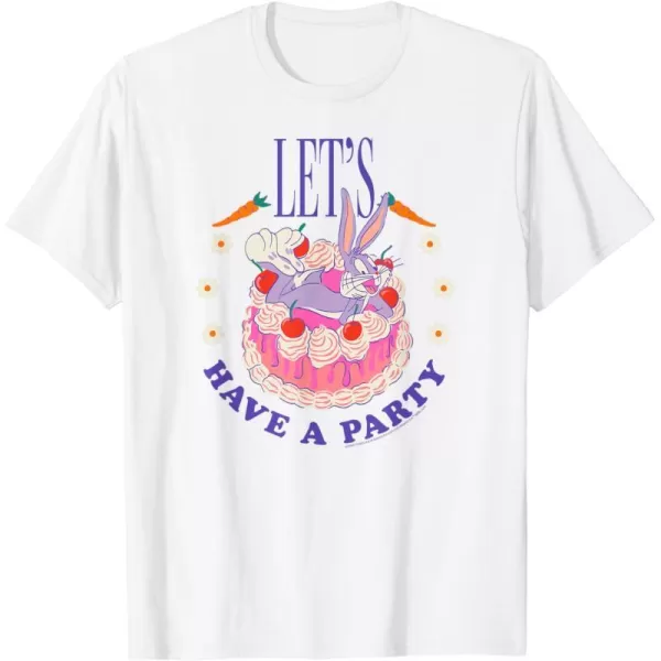 Amazon Essentials Looney Tunes Bugs Bunny Lets Have A Party Cake TShirtWhite