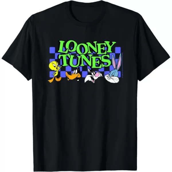 Amazon Essentials Looney Tunes Checkerboard with Characters TShirtBlack