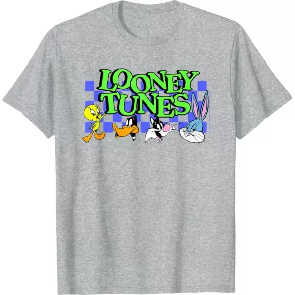 Amazon Essentials Looney Tunes Checkerboard with Characters TShirtHeather Grey