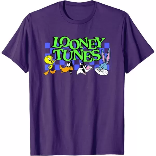 Amazon Essentials Looney Tunes Checkerboard with Characters TShirtPurple