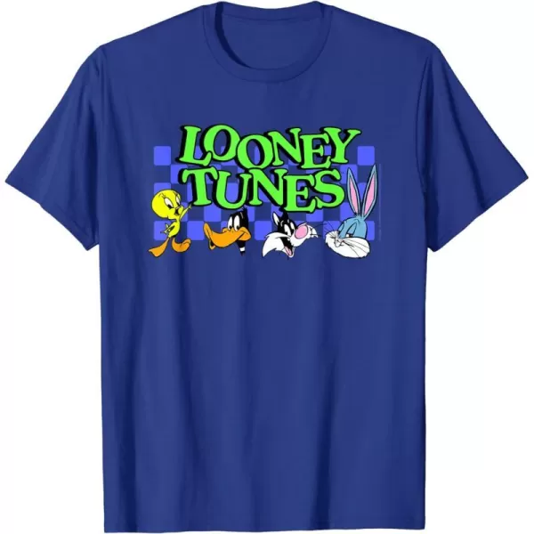 Amazon Essentials Looney Tunes Checkerboard with Characters TShirtRoyal Blue