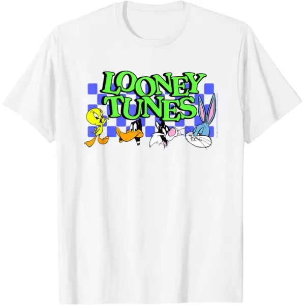 Amazon Essentials Looney Tunes Checkerboard with Characters TShirtWhite