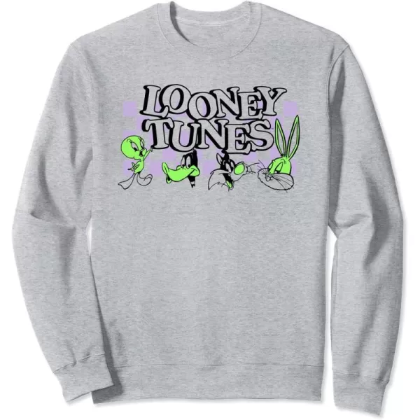 Amazon Essentials Looney Tunes Checkerboard with Green Characters SweatshirtHeather Grey