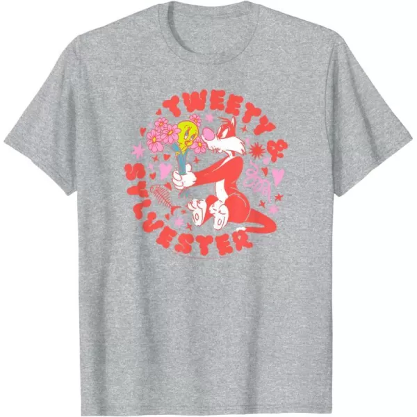 Amazon Essentials Looney Tunes Circle Tweety and Red Sylvester TShirtHeather Grey