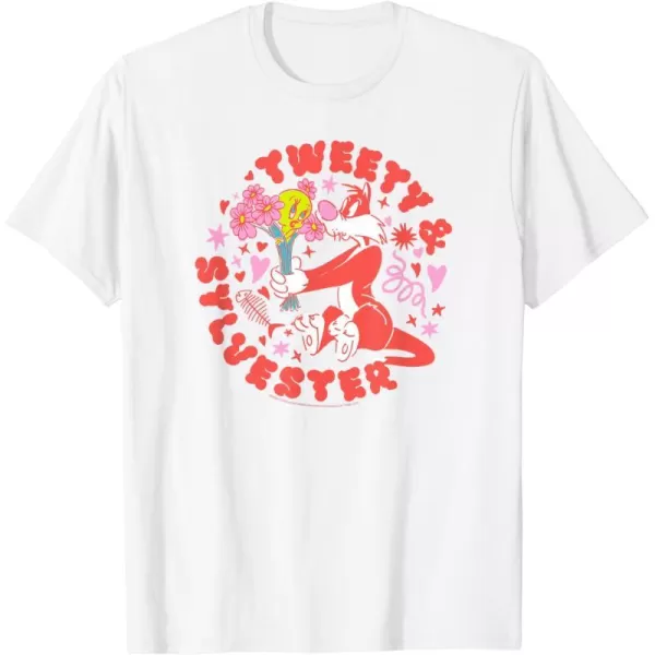 Amazon Essentials Looney Tunes Circle Tweety and Red Sylvester TShirtWhite