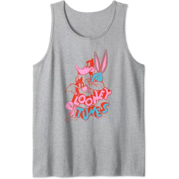 Amazon Essentials Looney Tunes Red and Pink Character Collage Tank TopHeather Grey