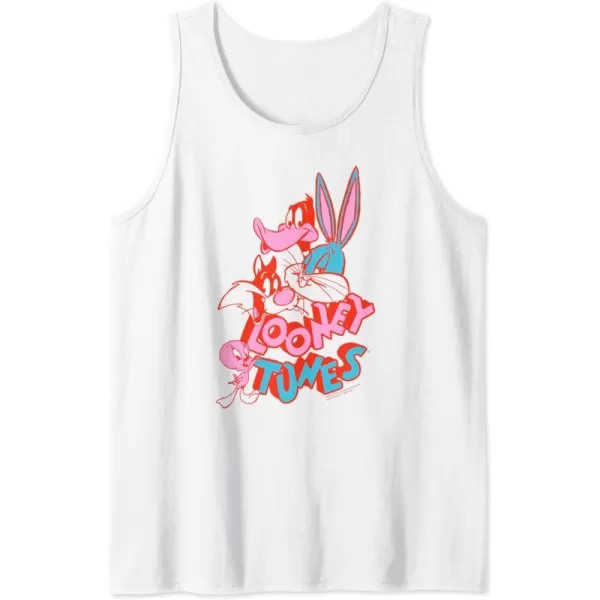 Amazon Essentials Looney Tunes Red and Pink Character Collage Tank TopWhite