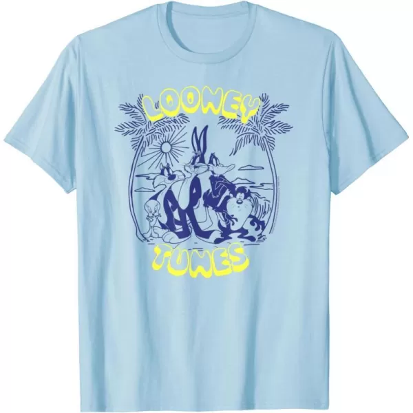 Amazon Essentials Looney Tunes Tropical Paradise Beach Scene TShirtBaby Blue