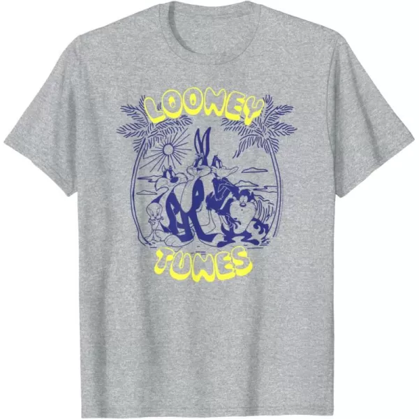 Amazon Essentials Looney Tunes Tropical Paradise Beach Scene TShirtHeather Grey