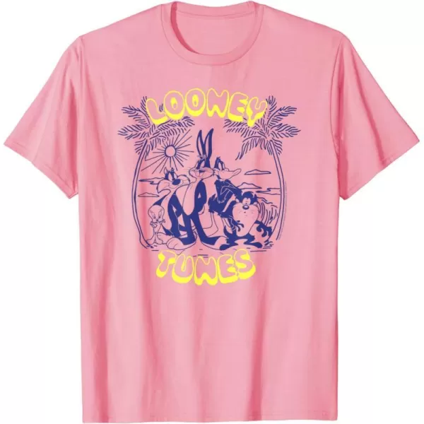 Amazon Essentials Looney Tunes Tropical Paradise Beach Scene TShirtPink