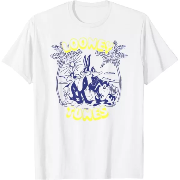 Amazon Essentials Looney Tunes Tropical Paradise Beach Scene TShirtWhite