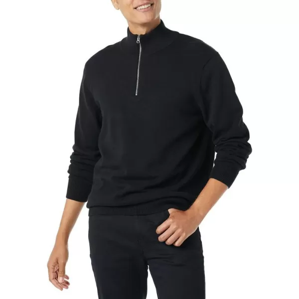 Amazon Essentials Mens 100 Cotton QuarterZip SweaterBlack