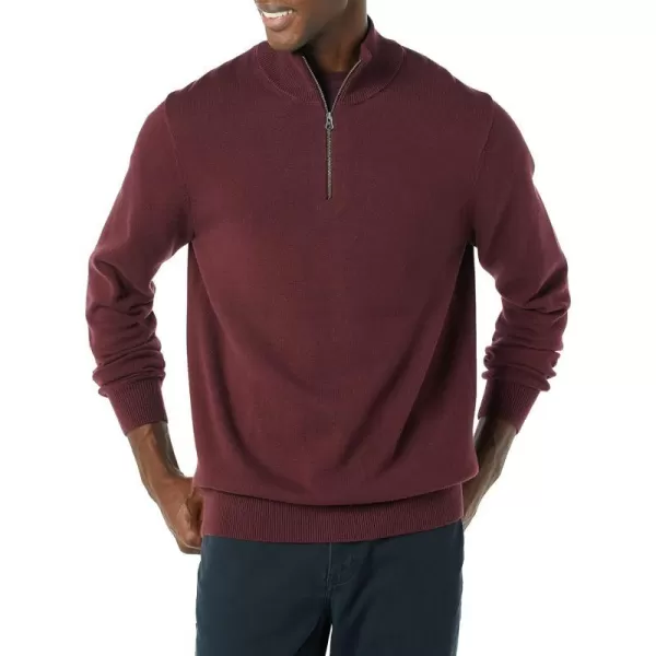 Amazon Essentials Mens 100 Cotton QuarterZip SweaterBurgundy