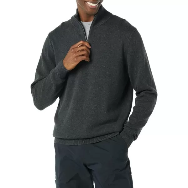 Amazon Essentials Mens 100 Cotton QuarterZip SweaterCharcoal Heather