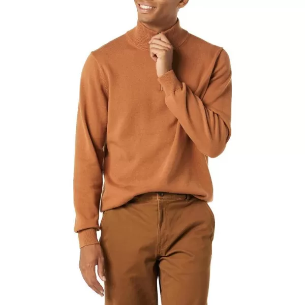 Amazon Essentials Mens 100 Cotton QuarterZip SweaterDark Camel