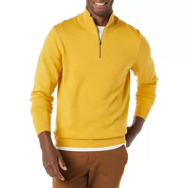 Amazon Essentials Mens 100 Cotton QuarterZip SweaterGold