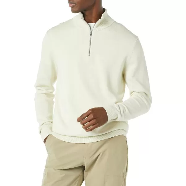 Amazon Essentials Mens 100 Cotton QuarterZip SweaterIvory