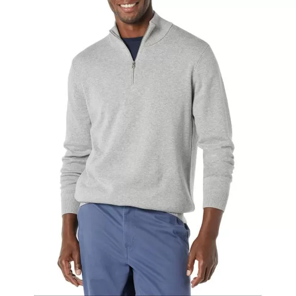 Amazon Essentials Mens 100 Cotton QuarterZip SweaterMedium Grey Heather