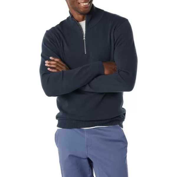 Amazon Essentials Mens 100 Cotton QuarterZip SweaterNavy