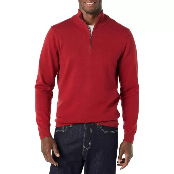 Amazon Essentials Mens 100 Cotton QuarterZip SweaterRed