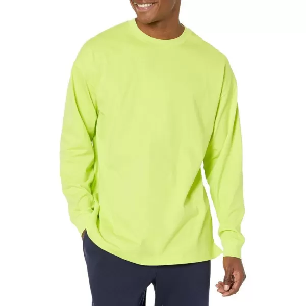 Amazon Essentials Mens 100 Organic Cotton OversizedFit LongSleeve TShirtLime Green