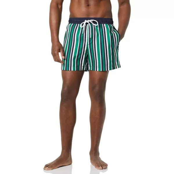 Amazon Essentials Mens 5 QuickDry Swim TrunkGreen Vertical Stripe