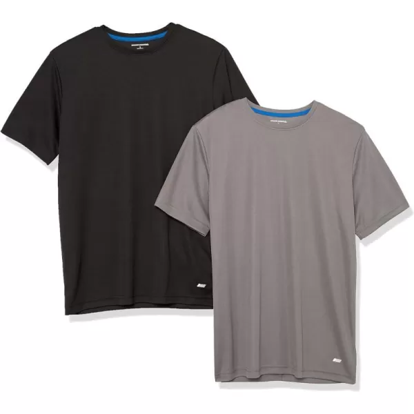 Amazon Essentials Mens Active Performance Tech TShirt Pack of 2BlackMedium Grey