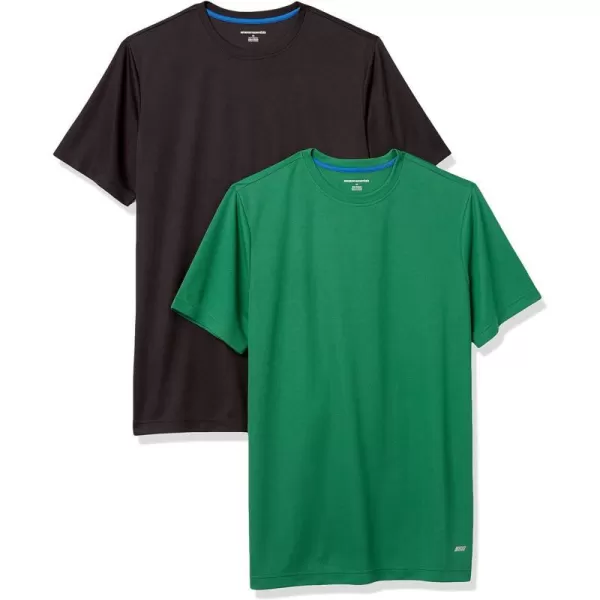 Amazon Essentials Mens Active Performance Tech TShirt Pack of 2GreenBlack