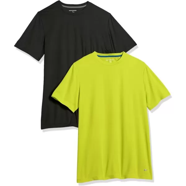 Amazon Essentials Mens Active Performance Tech TShirt Pack of 2Lime GreenBlack