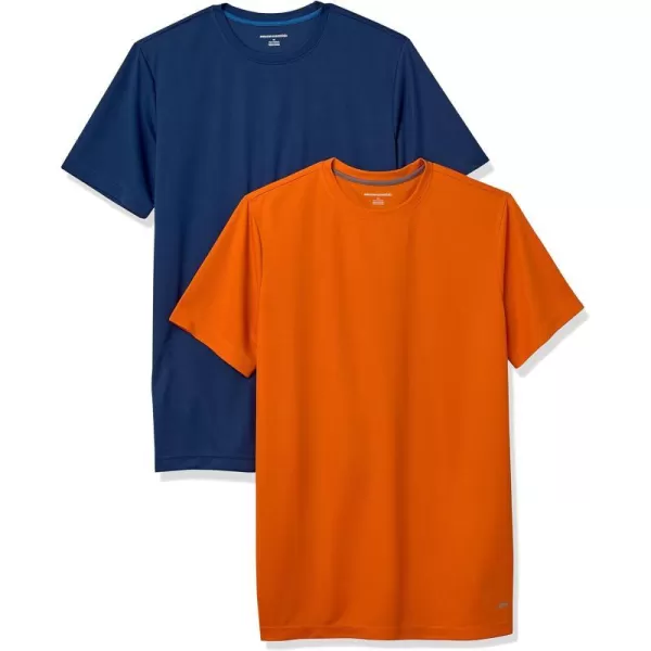 Amazon Essentials Mens Active Performance Tech TShirt Pack of 2OrangeNavy