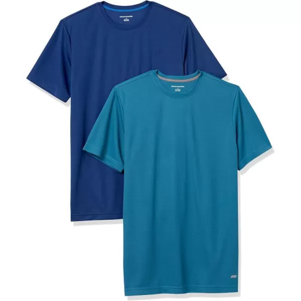 Amazon Essentials Mens Active Performance Tech TShirt Pack of 2Teal BlueNavy