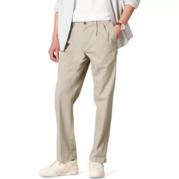 Amazon Essentials Mens ClassicFit WrinkleResistant Pleated Chino Pant Available in Big  TallKhaki Brown