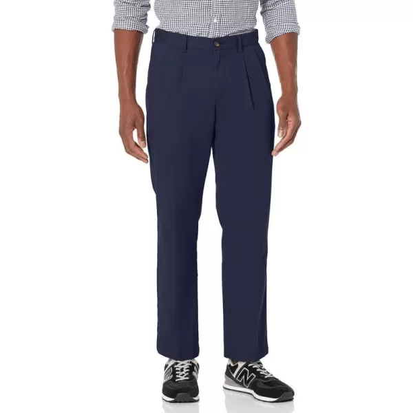 Amazon Essentials Mens ClassicFit WrinkleResistant Pleated Chino Pant Available in Big  TallNavy