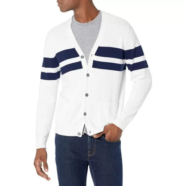 Amazon Essentials Mens Cotton Cardigan SweaterWhiteNavy Stripe