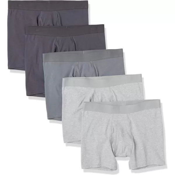 Amazon Essentials Mens Cotton Jersey Boxer Brief Available in Big amp Tall Pack of 5Grey HeatherCharcoal Mix