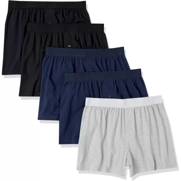 Amazon Essentials Mens Cotton Jersey Boxer Short Available in Big amp Tall Pack of 5BlackGrey HeatherNavy